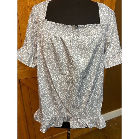 NEW Women's Large Square Neck Floral Knit Top Grayish Blue - Picture 5 of 9
